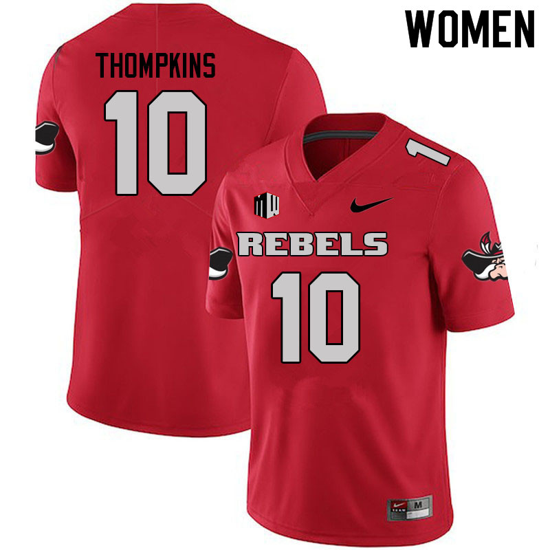 Women #10 Fred Thompkins UNLV Rebels College Football Jerseys Sale-Scarlet - Click Image to Close